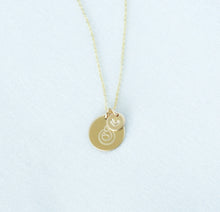 Gold Disc Necklace with stamped heart charm
