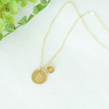 Gold Disc Necklace with stamped heart charm