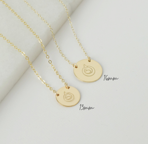 Gold round disc breastfeeding necklace in 2 sizes